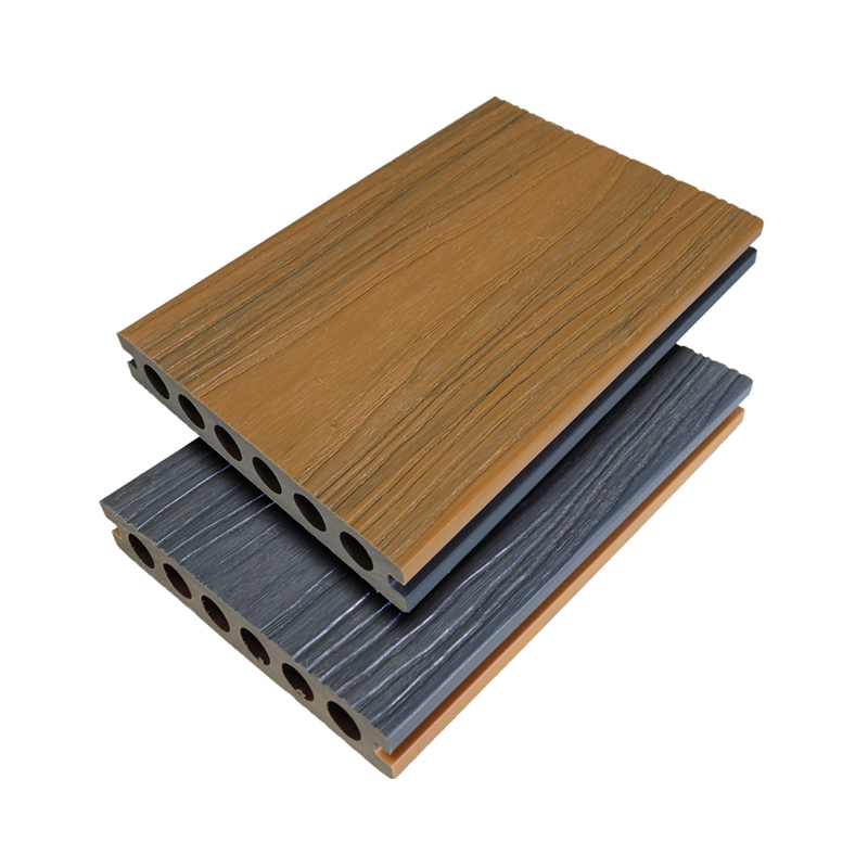 SRL-138*23mm Sàn gỗ ngoài trời WPC Composite 3D dập nổi sâu Đồng đùn tròn rỗng Màu xám Sliver Decking Flooring
